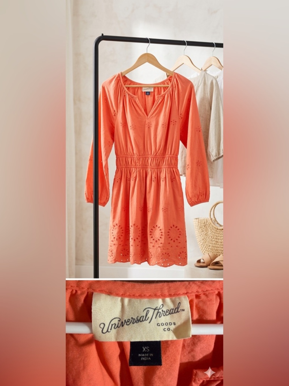 Universal Thread Coral Orange Eyelet Mini Dress - XS